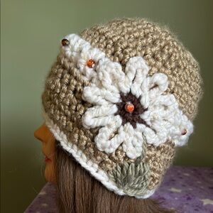 2 for $23.00 set Elegant  Crochet Beanie in golden satin acrylic yarn medium